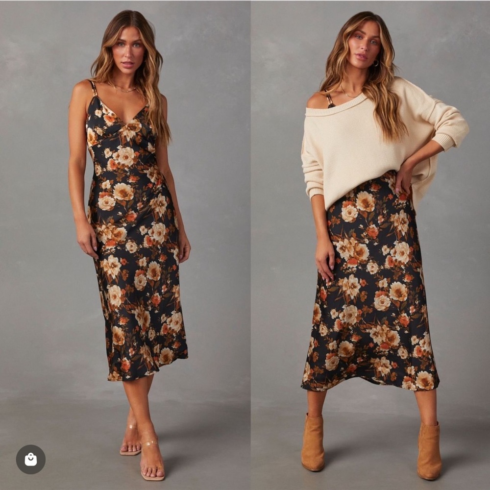 Satin Floral Midi Dress